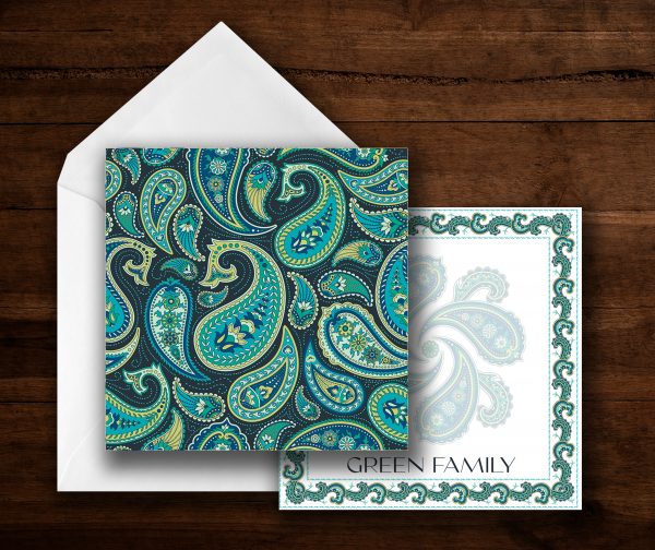 25 Paisley Note Cards Green
