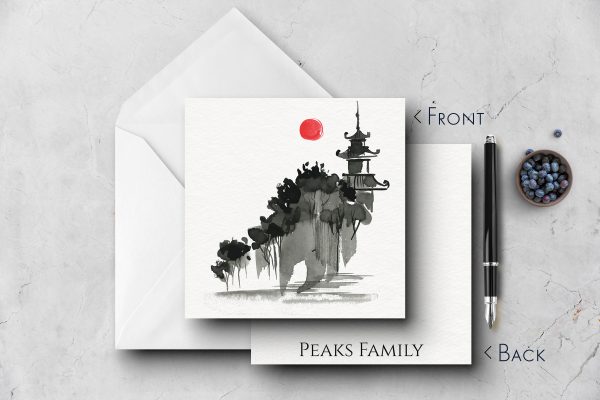 25 Sumi Ink Note Cards Peaks