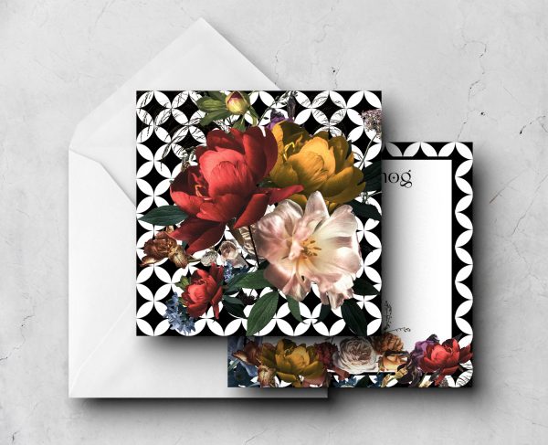 25 Black White Floral Note Cards Maya
