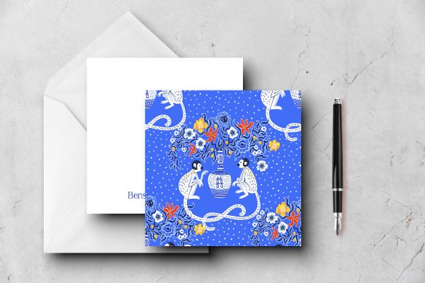 25 Blue Parasol Monkeys Note Cards Bensoussan