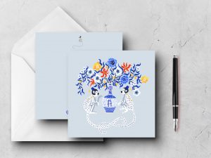 25 Blue Parasol Monkeys Note Cards Blau