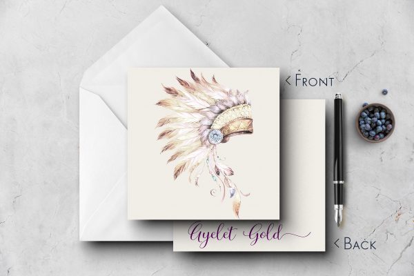 25 Pink Feathered Headdress Note Cards
