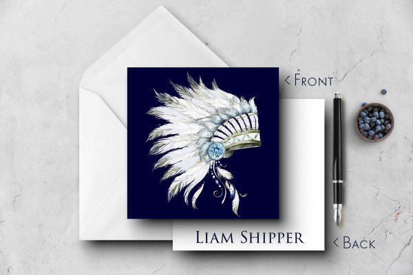 25 Blue Feathered Headdress Note Cards
