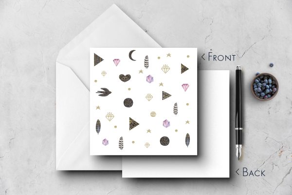 25 Jewel and Feather Floral Note Cards