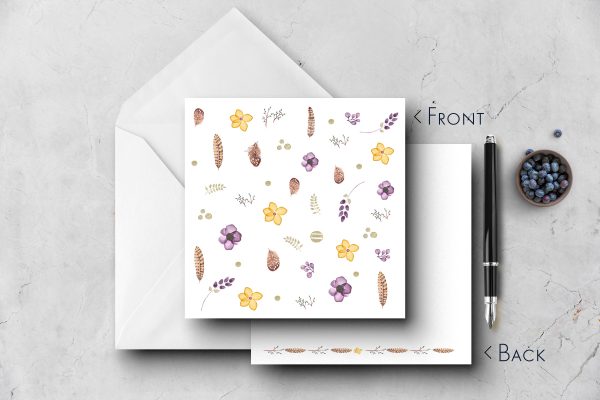25 Dainty Feather Floral Note Cards