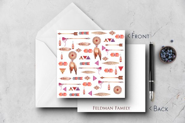 25 Orange Pink Arrow Floral Note Cards