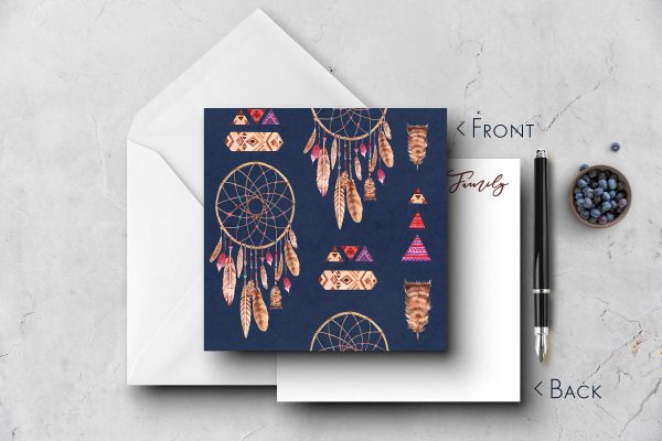 25 Navy Dream Catcher Floral Note Cards