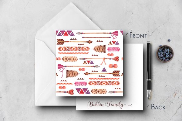25 Pink Orange Arrow Floral Note Cards