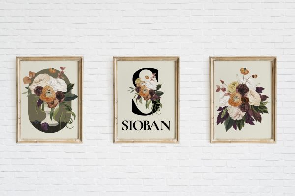 Gorgeous Autumnal Floral Set of 3 Custom Pasuk Wall Art Siobhan