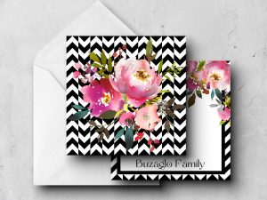 25 Black White Floral Note Cards Buzaglo