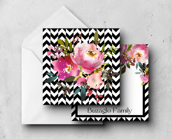 25 Black White Floral Note Cards Buzaglo