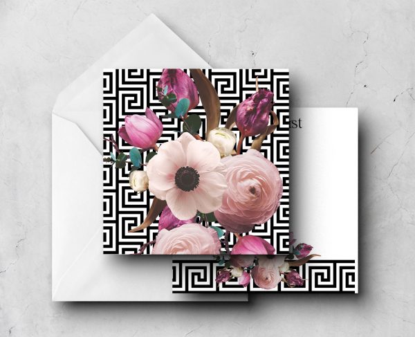 25 Black White Floral Note Cards Agam