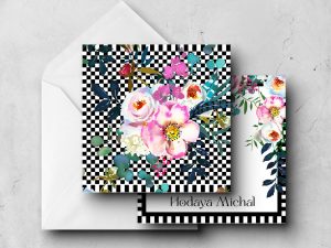 25 Black White Floral Note Cards Hodaya