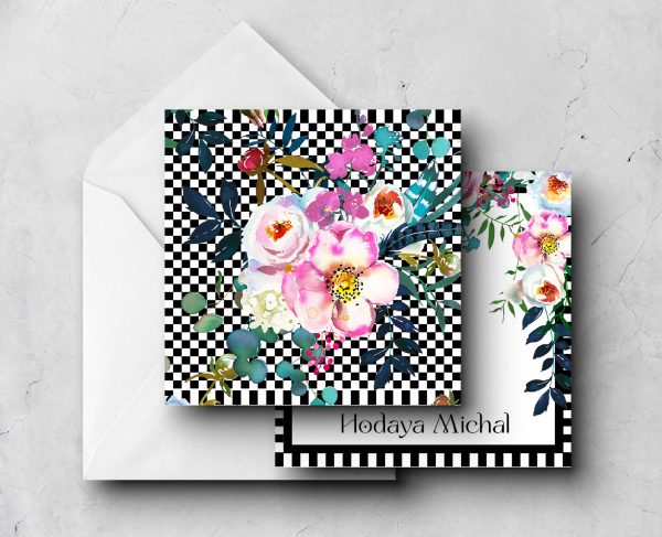 25 Black White Floral Note Cards Hodaya