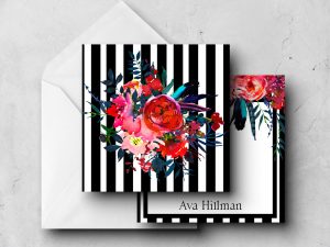 25 Black White Floral Note Cards Ava