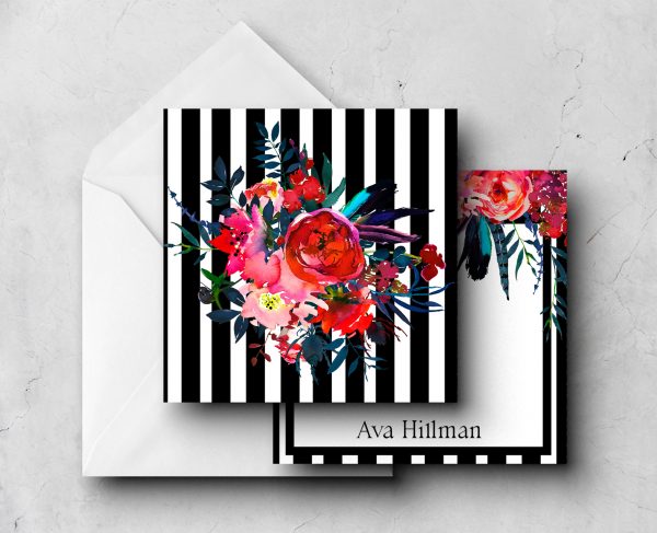 25 Black White Floral Note Cards Ava