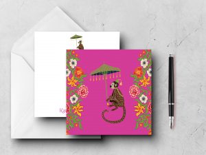 25 Fuchsia Parasol Monkeys Note Cards Kaufman