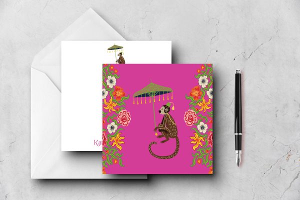 25 Fuchsia Parasol Monkeys Note Cards Kaufman
