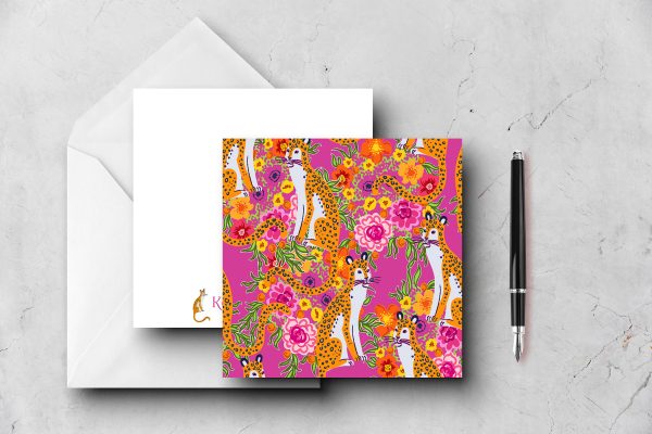 25 Fuchsia and Cheetah Note Cards Kaufman