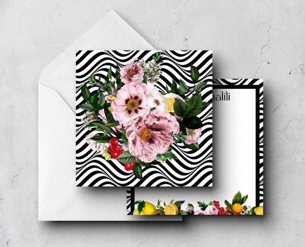 25 Black White Floral Note Cards Sophia