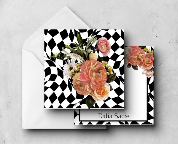 25 Black White Floral Note Cards Dalia