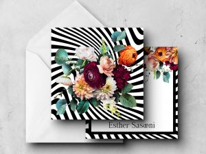 25 Black White Floral Note Cards Esther