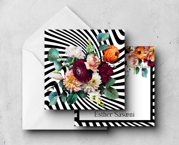 25 Black White Floral Note Cards Esther